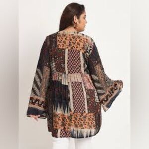 MOA MOA Boho Patchwork Print Tunic Dress Bell Sleeve Size 1X
